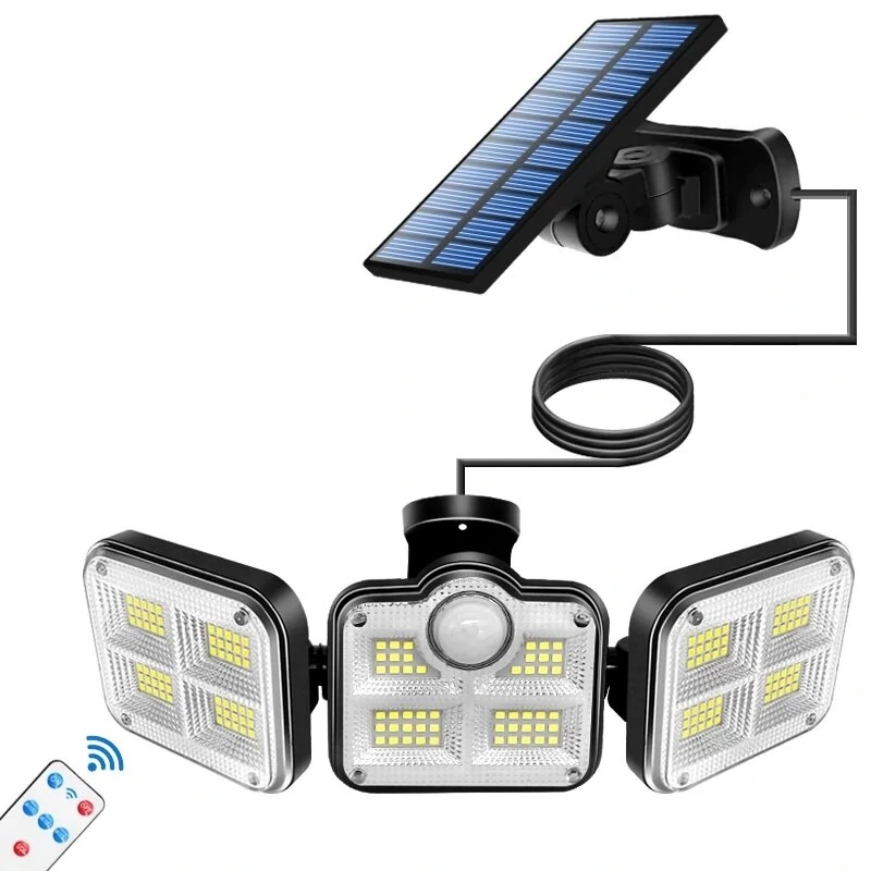 (image for) 108/122/138/171 LED Solar Lights 3 Head Motion Sensor 270° Wide Angle Illumination Outdoor Waterproof Remote Control Wall Lamp