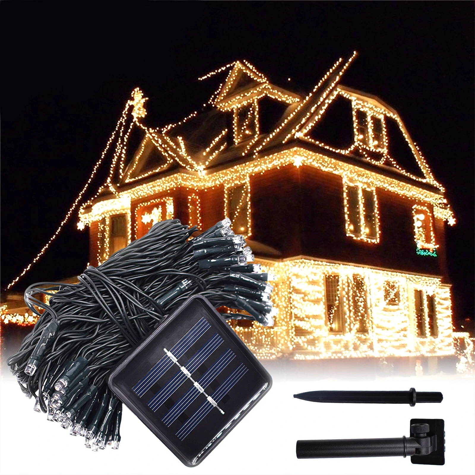 (image for) 12M 100LED Solar Powered Fairy String Light Christmas Holiday Party Outdoor Garden Decor
