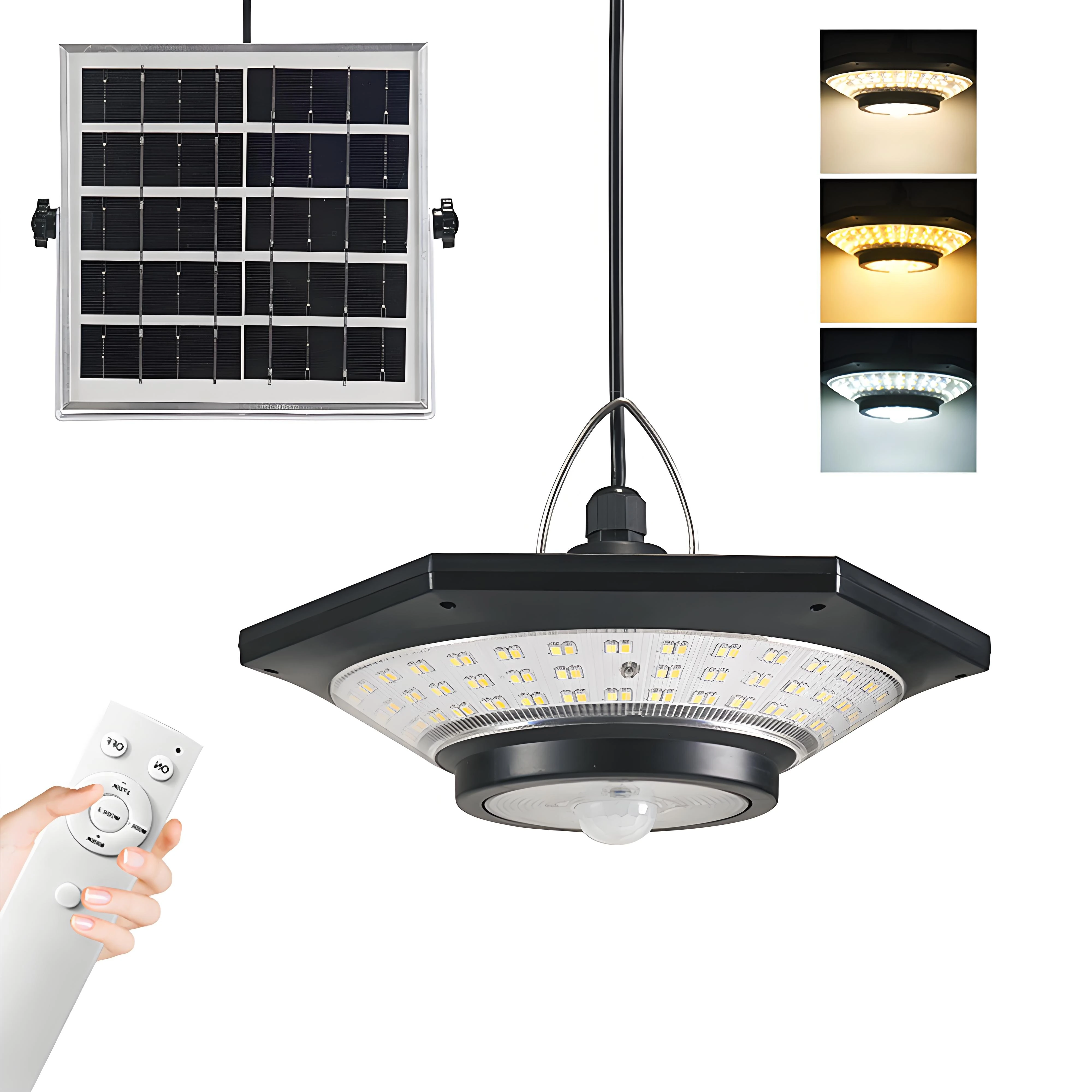 (image for) 228LED Motion Sensor Solar Pendant Light Outdoor Waterproof with Remote Control 3 Modes Garden Light