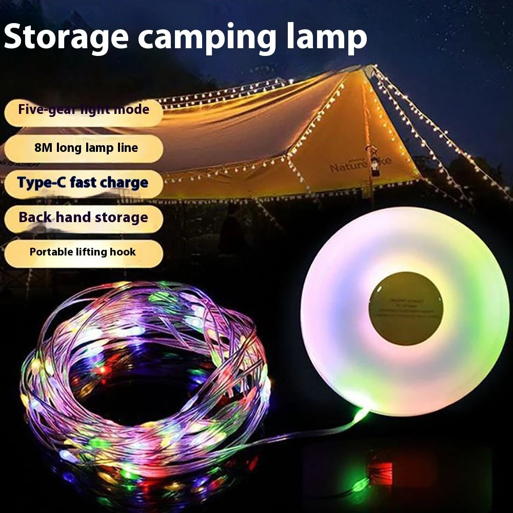 (image for) Portable USB Rechargeable Camping Lantern with Retractable 8m LED Strip 5 Modes IP67 Waterproof
