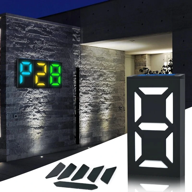 (image for) Solar DIY Digital Door Plate Light Led Wall Lamp Door Sign Light Outdoor Decorative Garden Villa