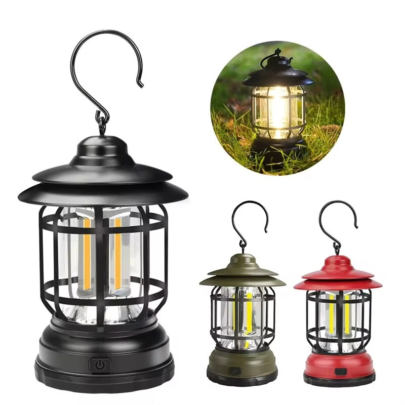 (image for) Vintage LED Camping Lantern COB Rechargeable Portable Waterproof Emergency Lantern Outdoor Tent Hiking Home Decor